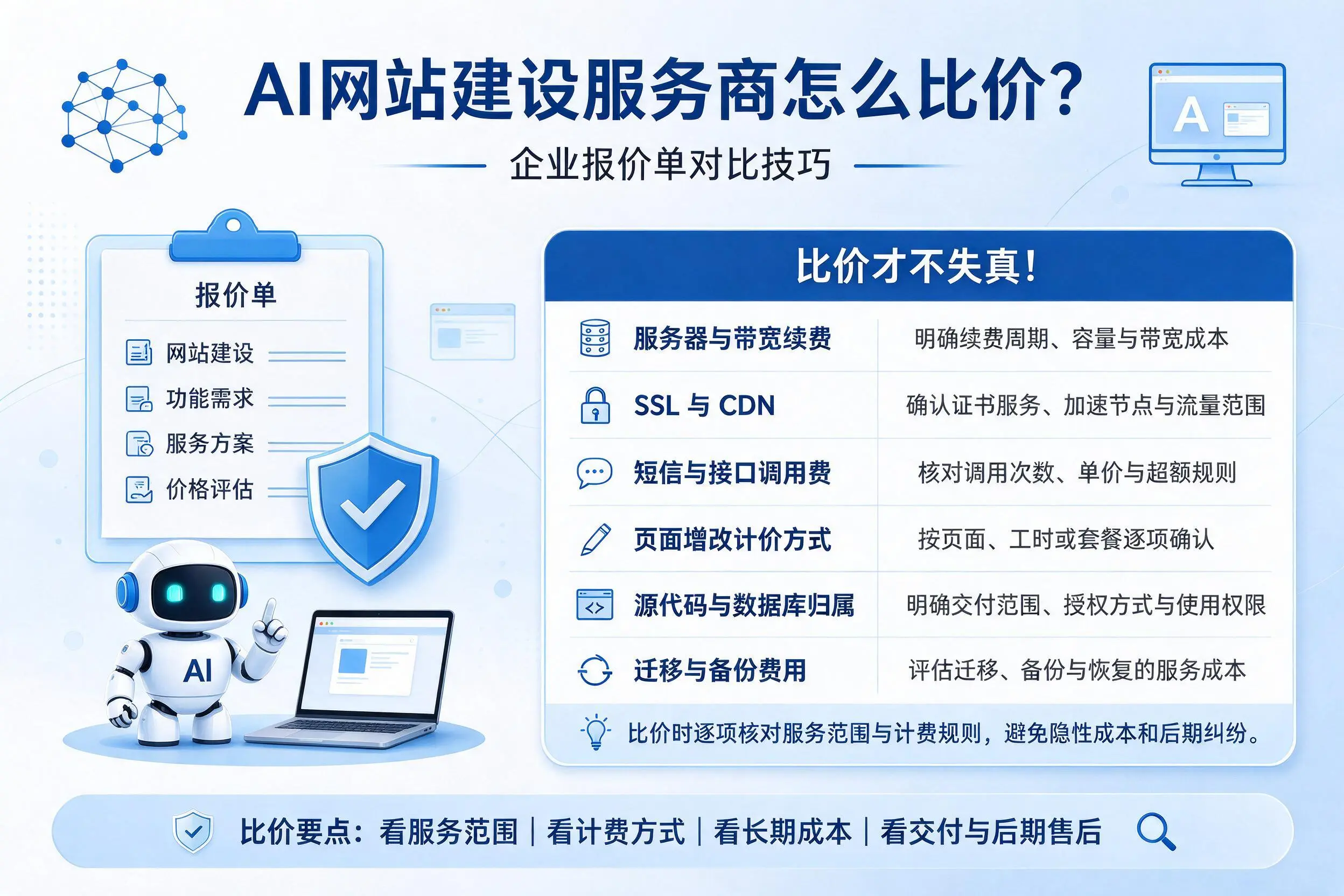 AI网站建设服务商怎么比价?万宁企业报价单对比技巧